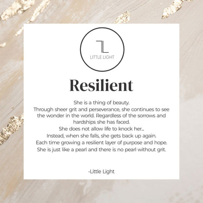 card that accompanies resilient necklace with poem on a white background and marble effect border