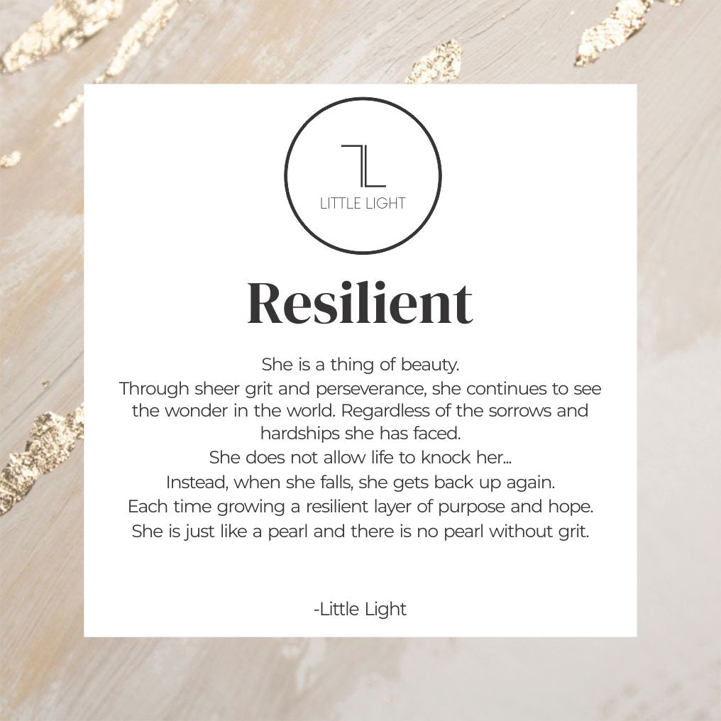 card that accompanies resilient necklace with poem on a white background and marble effect border